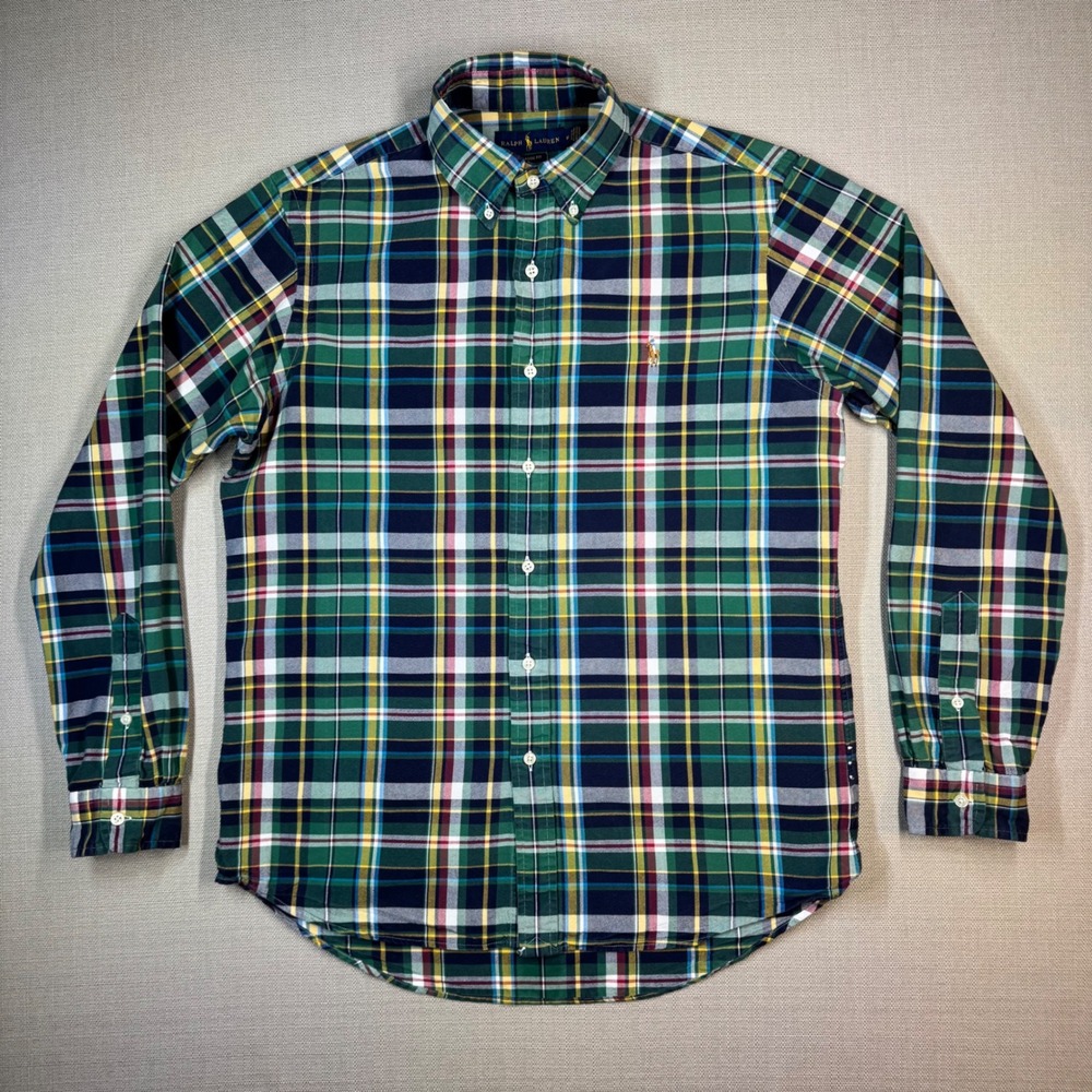 Ralph Lauren Mens Classic Fit Plaid Long Sleeve Button Down Shirt Green Size M